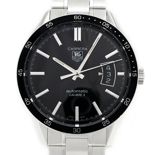 TAG Heuer タグホイヤー カレラ キャリバー5 WV211M デイト 100m防水 裏スケ 黒 ブラック SS ステンレス メンズ 自動巻き【6ヶ月保証】【腕時計】【中古】