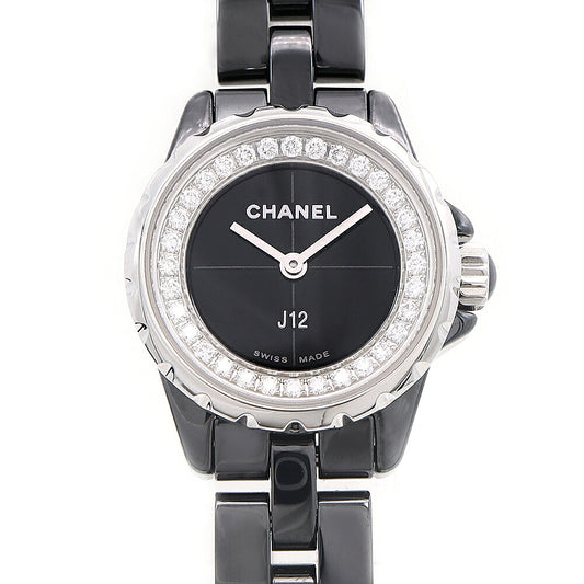 電池交換済 CHANEL シャネル J12 XS H5235 純正ダイヤモンド サークルダイヤ 30m防水 黒 ブラック SS ステンレス CE セラミック レディース クォーツ 【6ヶ月保証】【腕時計】【中古】