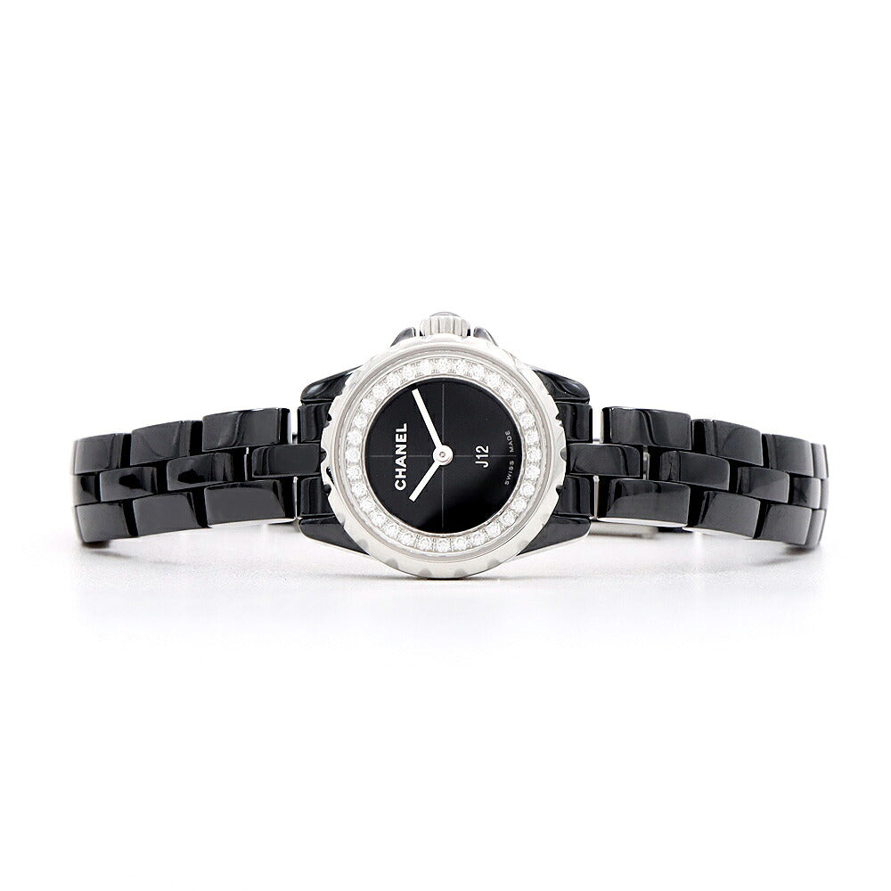 電池交換済 CHANEL シャネル J12 XS H5235 純正ダイヤモンド サークルダイヤ 30m防水 黒 ブラック SS ステンレス CE セラミック レディース クォーツ 【6ヶ月保証】【腕時計】【中古】
