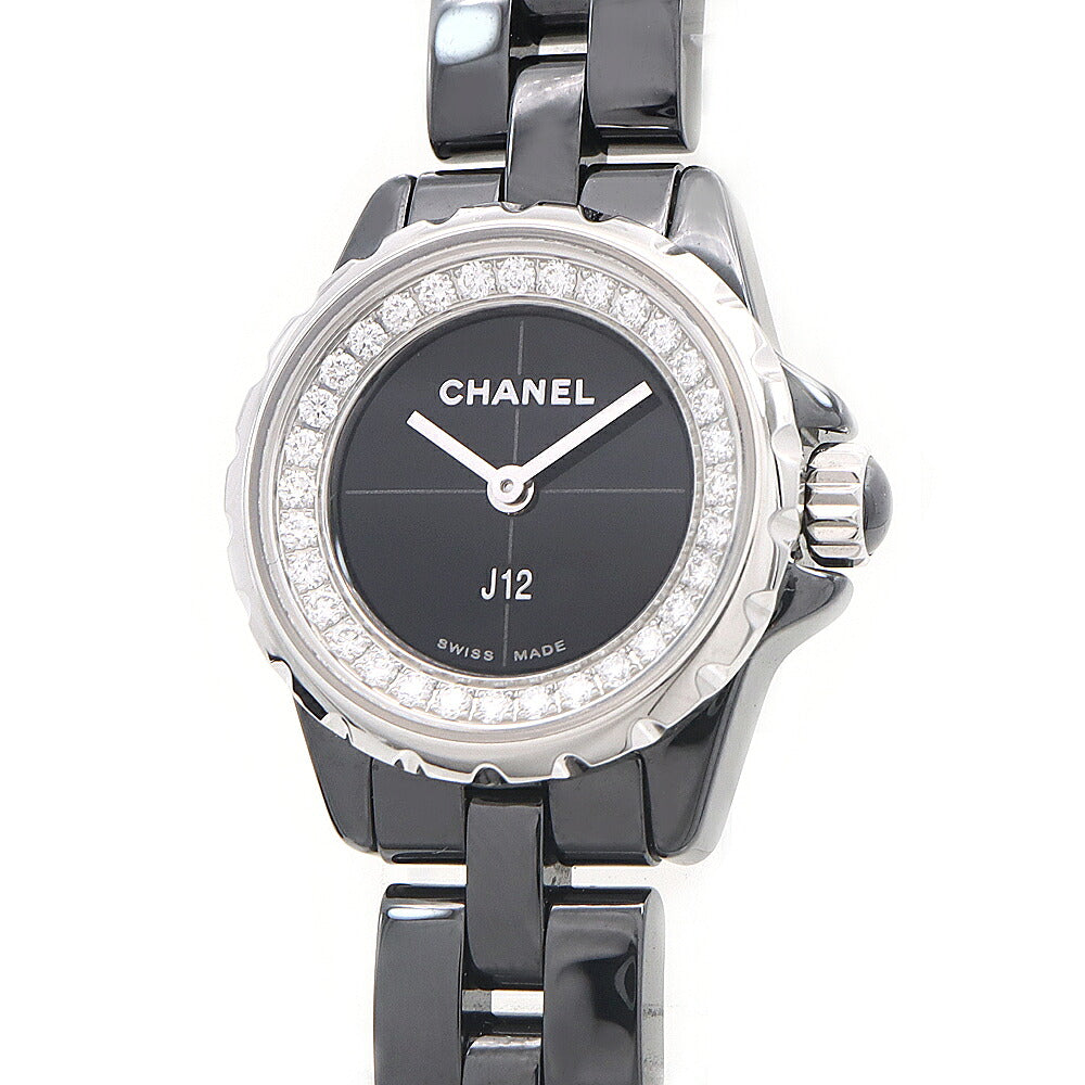 電池交換済 CHANEL シャネル J12 XS H5235 純正ダイヤモンド サークルダイヤ 30m防水 黒 ブラック SS ステンレス CE セラミック レディース クォーツ 【6ヶ月保証】【腕時計】【中古】