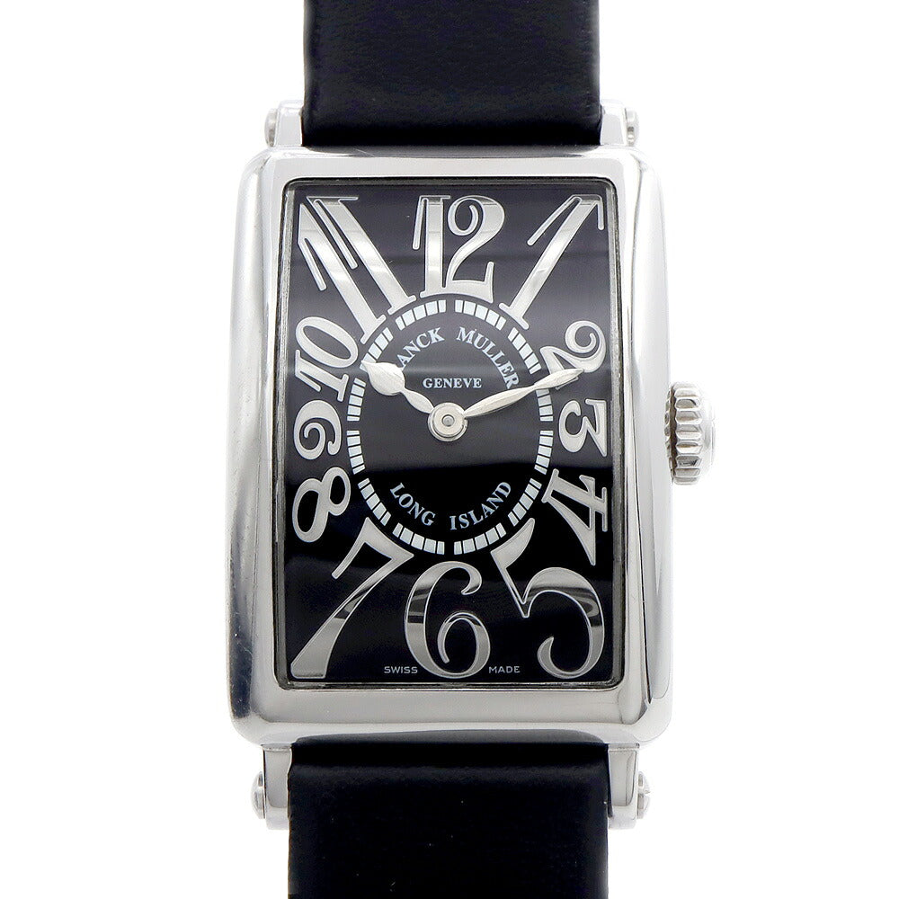 電池交換済 FRANCK MULLER フランクミュラー ロングアイランド レリーフ 902QZREL 黒 ブラック ギョーシェ SS ステンレス 純正尾錠 レディース クォーツ【6ヶ月保証】【腕時計】【中古】