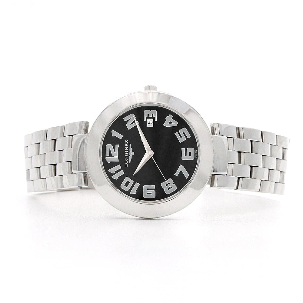 電池交換済 LONGINES ロンジン ドルチェビータ L5.675.4 デイト 黒 ブラック SS ステンレス メンズ クォーツ ドルチェヴィータ【6ヶ月保証】【腕時計】【中古】