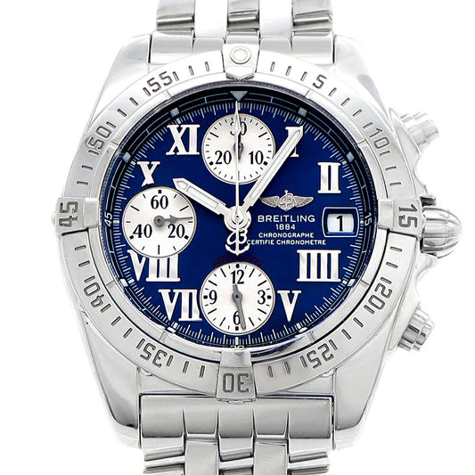 BREITLING ブライトリング クロノ コックピット A13358 クロノグラフ デイト 100m防水 青 ブルー SS ステンレス メンズ 自動巻き【6ヶ月保証】【腕時計】【中古】