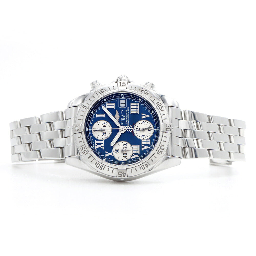 BREITLING ブライトリング クロノ コックピット A13358 クロノグラフ デイト 100m防水 青 ブルー SS ステンレス メンズ 自動巻き【6ヶ月保証】【腕時計】【中古】