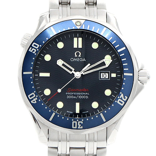 電池交換済 OMEGA オメガ シーマスター 300 2221.80 デイト 300m防水 青 ブルー SS ステンレス メンズ クォーツ【6ヶ月保証】【腕時計】【中古】