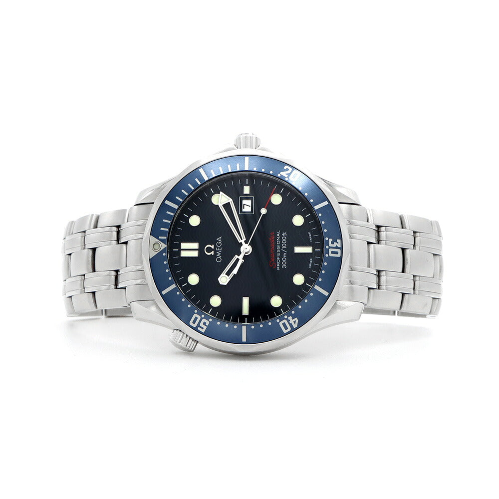 電池交換済 OMEGA オメガ シーマスター 300 2221.80 デイト 300m防水 青 ブルー SS ステンレス メンズ クォーツ【6ヶ月保証】【腕時計】【中古】