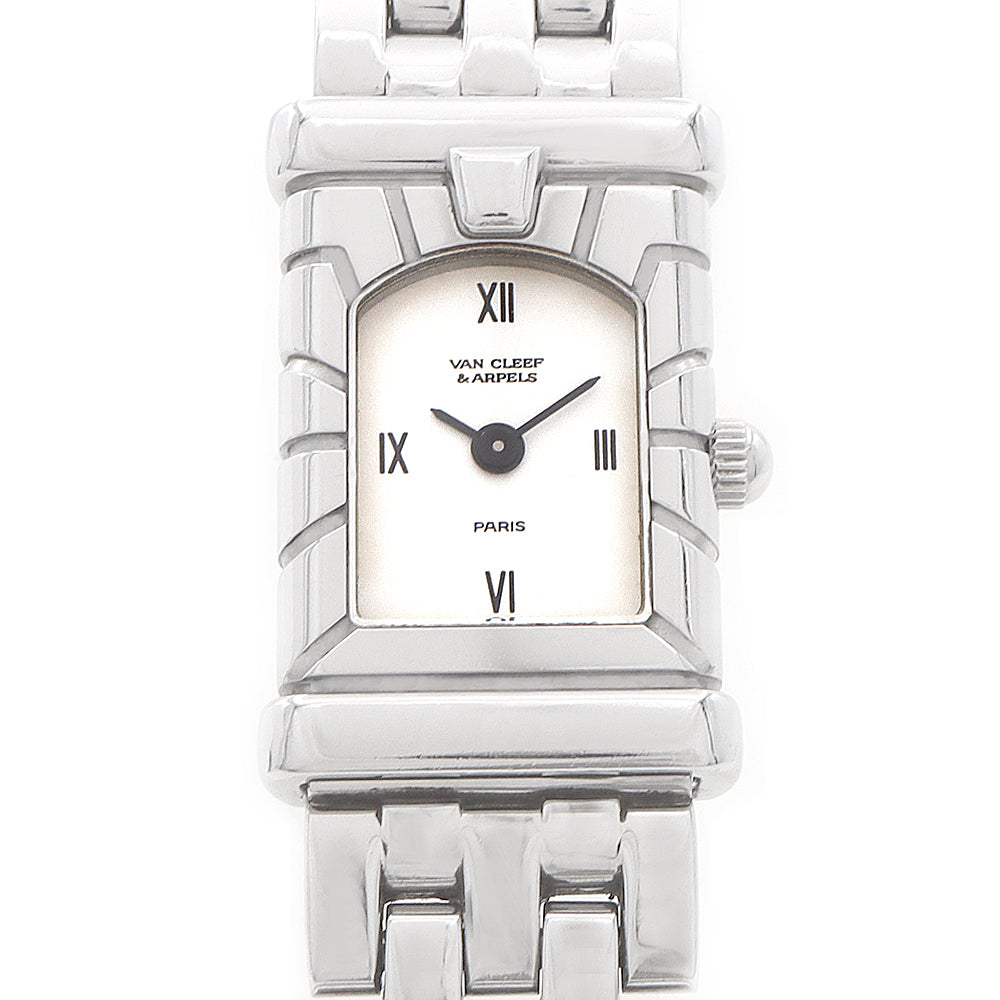 電池交換済 VanCleef&Arppels ヴァンクリーフ＆アーペル ファサード 531963T5 白 ホワイト SS ステンレス レディース クォーツ【6ヶ月保証】【腕時計】【中古】