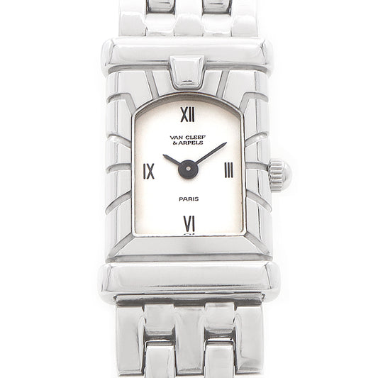 電池交換済 VanCleef&Arppels ヴァンクリーフ＆アーペル ファサード 531963T5 白 ホワイト SS ステンレス レディース クォーツ【6ヶ月保証】【腕時計】【中古】
