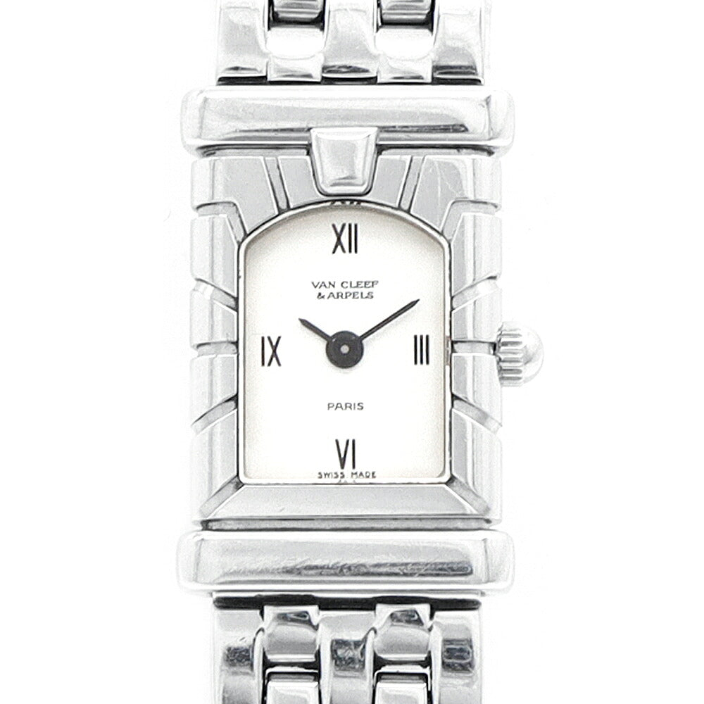 電池交換済 VanCleef&Arppels ヴァンクリーフ＆アーペル ファサード 531963T5 白 ホワイト SS ステンレス レディース クォーツ【6ヶ月保証】【腕時計】【中古】