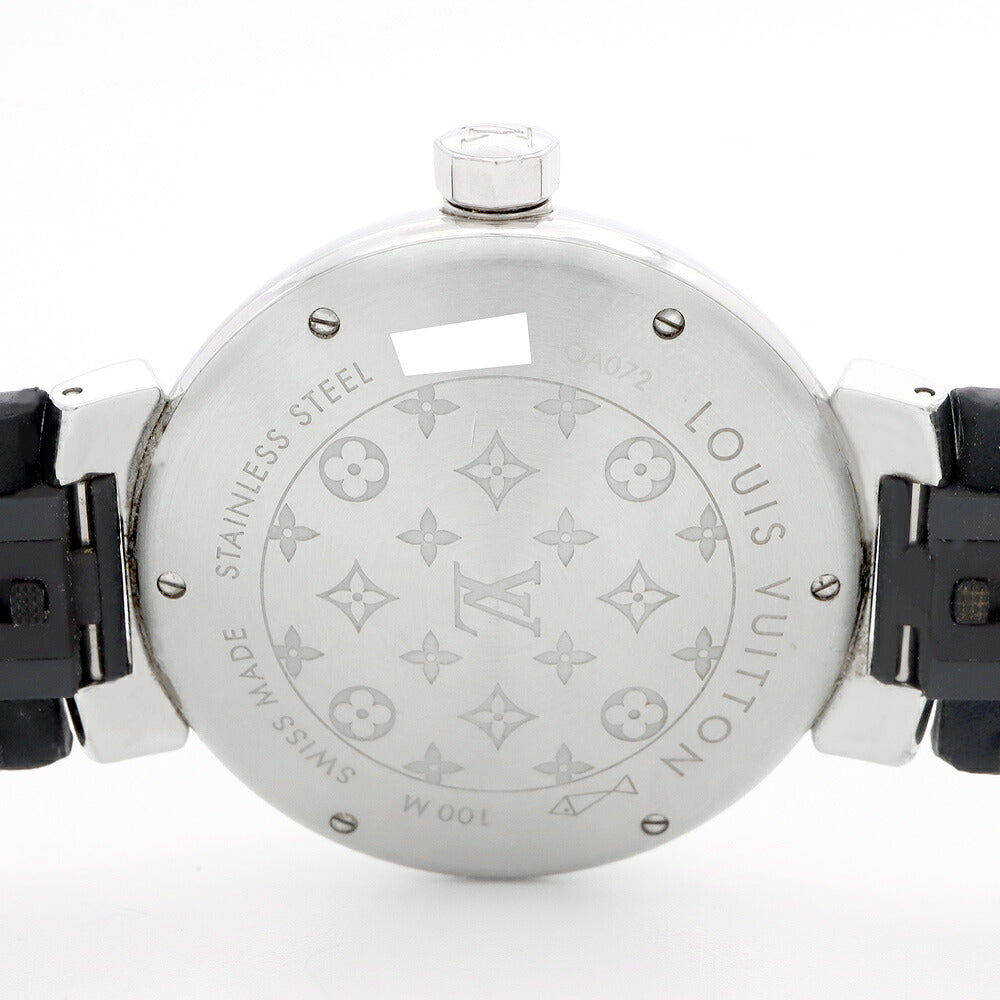 電池交換済 LOUIS VUITTON ルイヴィトン タンブール QA072 100m防水 モノグラム 茶 ブラウン SS ステンレス 純正ベルト 純正尾錠 メンズ クォーツ【6ヶ月保証】【腕時計】【中古】