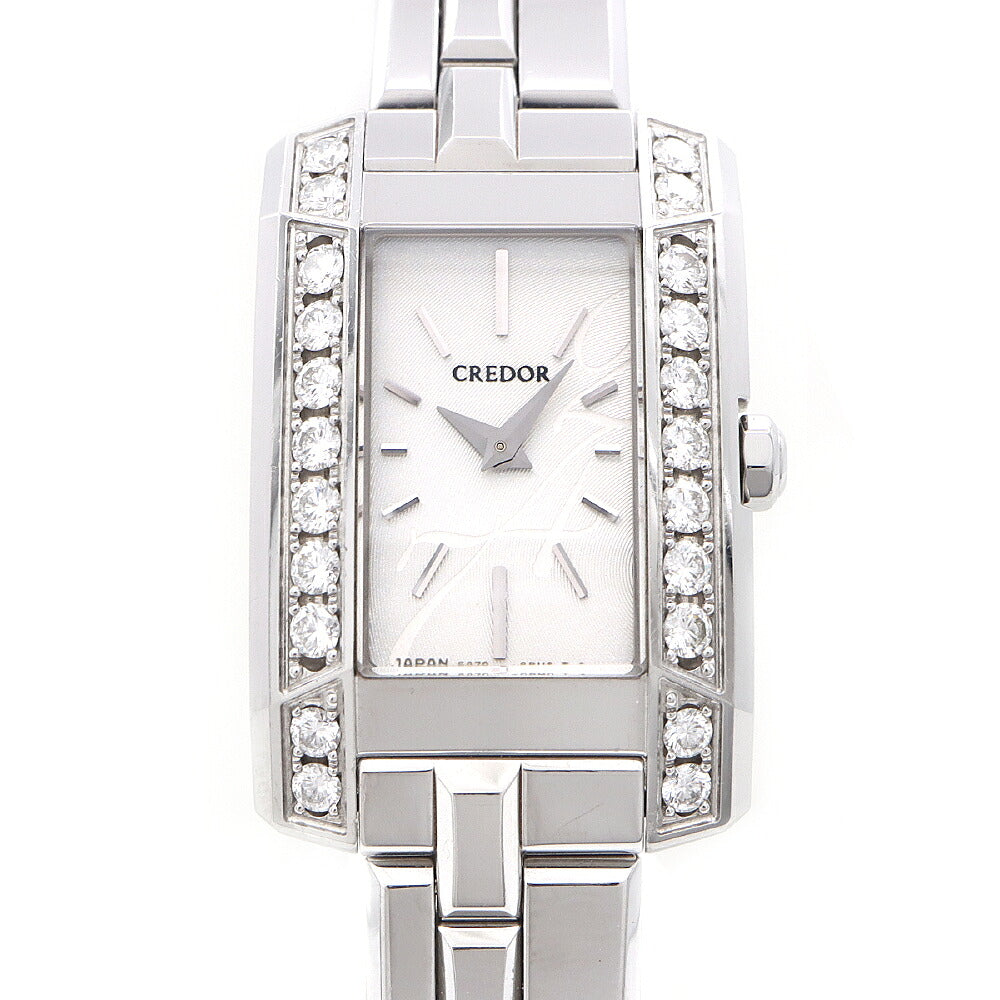 電池交換済 SEIKO セイコー クレドール ノード ダイヤベゼル 5A70-0AY0 純正ダイヤモンド シルバー SS ステンレス レディース クォーツ【6ヶ月保証】【腕時計】【中古】