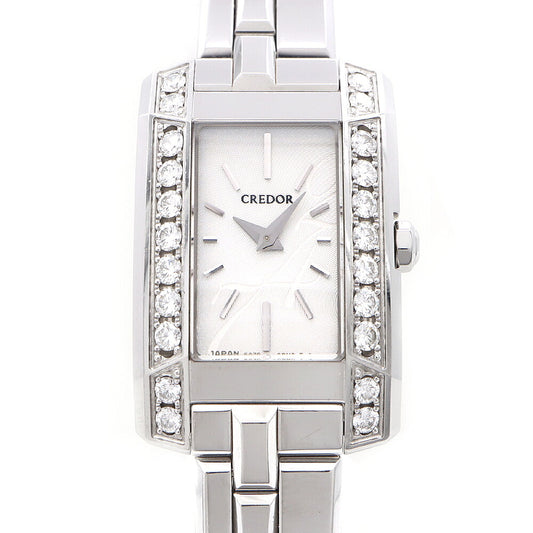 電池交換済 SEIKO セイコー クレドール ノード ダイヤベゼル 5A70-0AY0 純正ダイヤモンド シルバー SS ステンレス レディース クォーツ【6ヶ月保証】【腕時計】【中古】