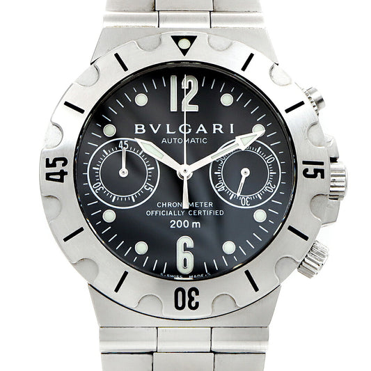 BVLGARI ブルガリ ディアゴノ スクーバ SCB38S クロノグラフ 200m防水 黒 ブラック SS ステンレス メンズ 自動巻き【6ヶ月保証】【腕時計】【中古】