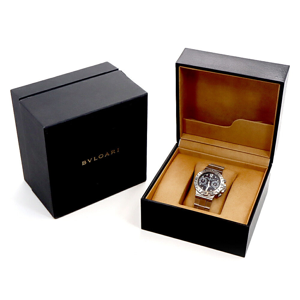 BVLGARI ブルガリ ディアゴノ スクーバ SCB38S クロノグラフ 200m防水 黒 ブラック SS ステンレス メンズ 自動巻き【6ヶ月保証】【腕時計】【中古】