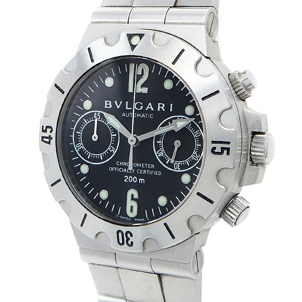 BVLGARI ブルガリ ディアゴノ スクーバ SCB38S クロノグラフ 200m防水 黒 ブラック SS ステンレス メンズ 自動巻き【6ヶ月保証】【腕時計】【中古】