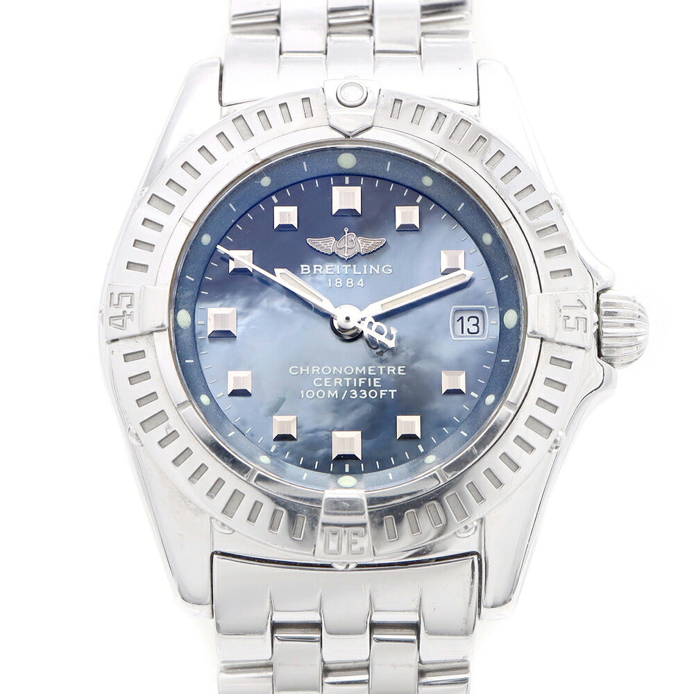 電池交換済 BREITLING ブライトリング カリスティーノ A72345 デイト 100m防水 ブルー SS ステンレス レディース クォーツ【6ヶ月保証】【腕時計】【中古】