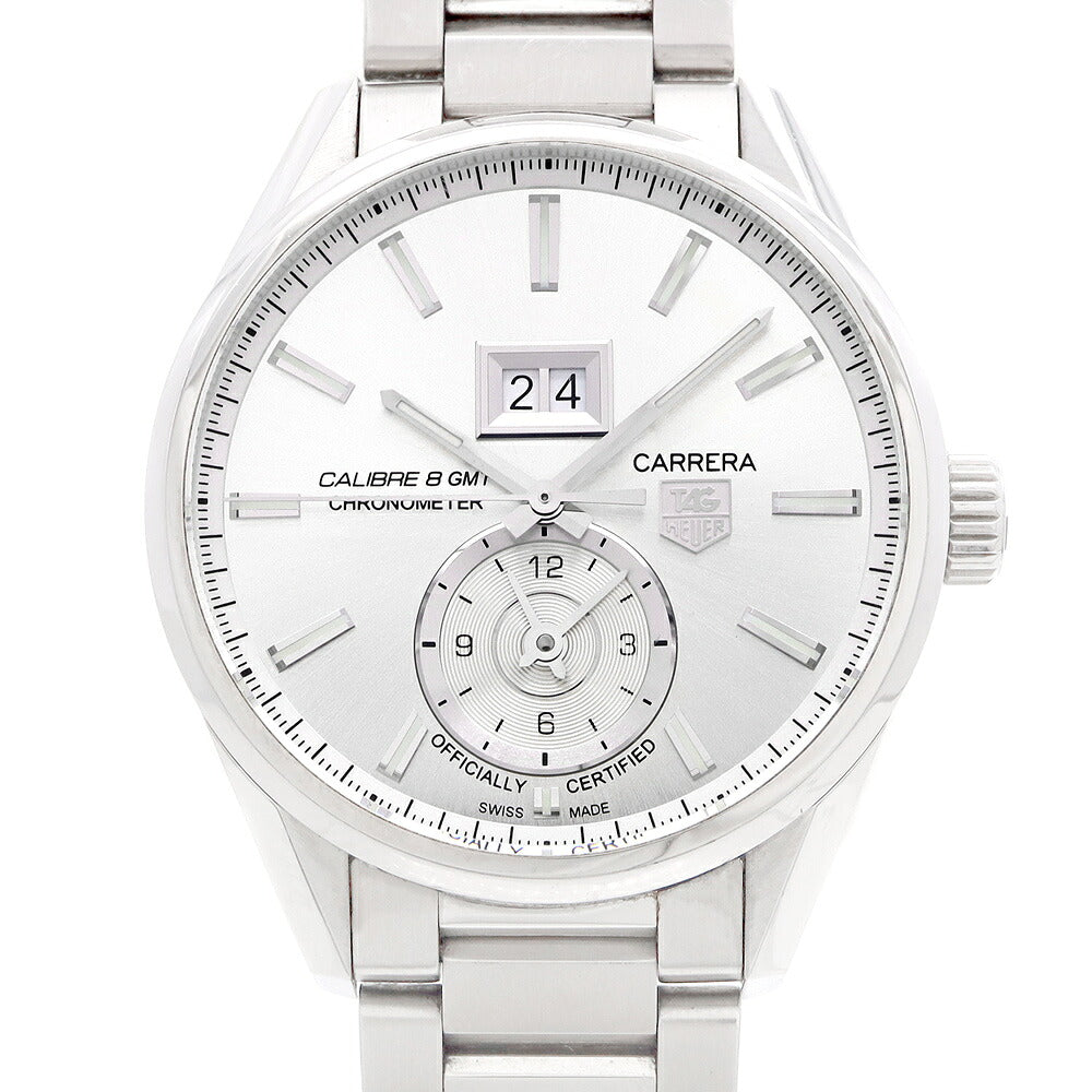 TAG Heuer タグホイヤー カレラ キャリバー 8 GMT クロノメーター WAR5011 グランドデイト 100m防水 裏スケ シルバー SS ステンレス メンズ 自動巻き【6ヶ月保証】【腕時計】【中古】