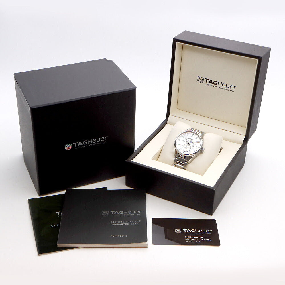 TAG Heuer タグホイヤー カレラ キャリバー 8 GMT クロノメーター WAR5011 グランドデイト 100m防水 裏スケ シルバー SS ステンレス メンズ 自動巻き【6ヶ月保証】【腕時計】【中古】