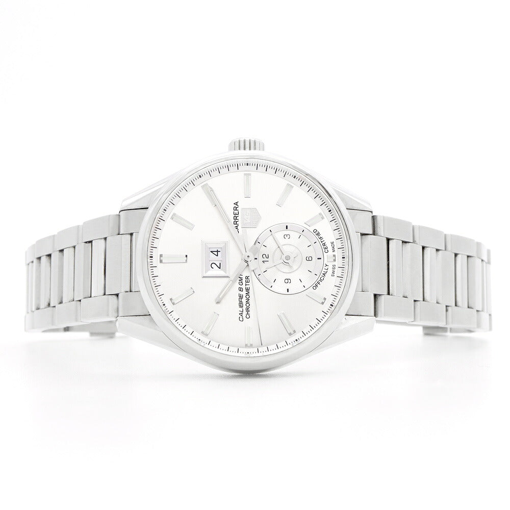 TAG Heuer タグホイヤー カレラ キャリバー 8 GMT クロノメーター WAR5011 グランドデイト 100m防水 裏スケ シルバー SS ステンレス メンズ 自動巻き【6ヶ月保証】【腕時計】【中古】