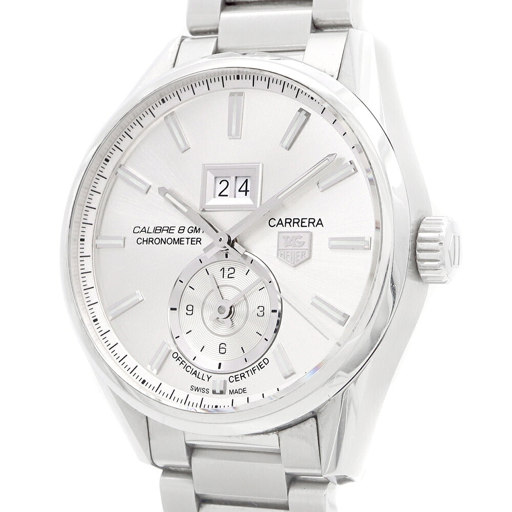 TAG Heuer タグホイヤー カレラ キャリバー 8 GMT クロノメーター WAR5011 グランドデイト 100m防水 裏スケ シルバー SS ステンレス メンズ 自動巻き【6ヶ月保証】【腕時計】【中古】