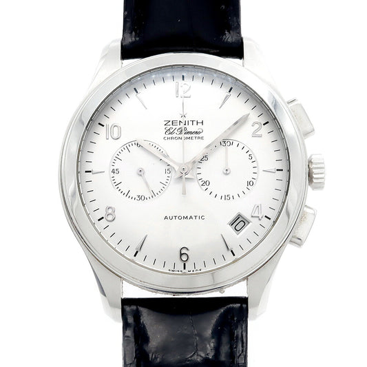 ZENITH ゼニス クラス エルプリメロ 03.0510.4002 30m防水 クロノグラフ デイト 裏スケ シルバー SS メンズ 自動巻き【6ヶ月保証】【腕時計】【中古】