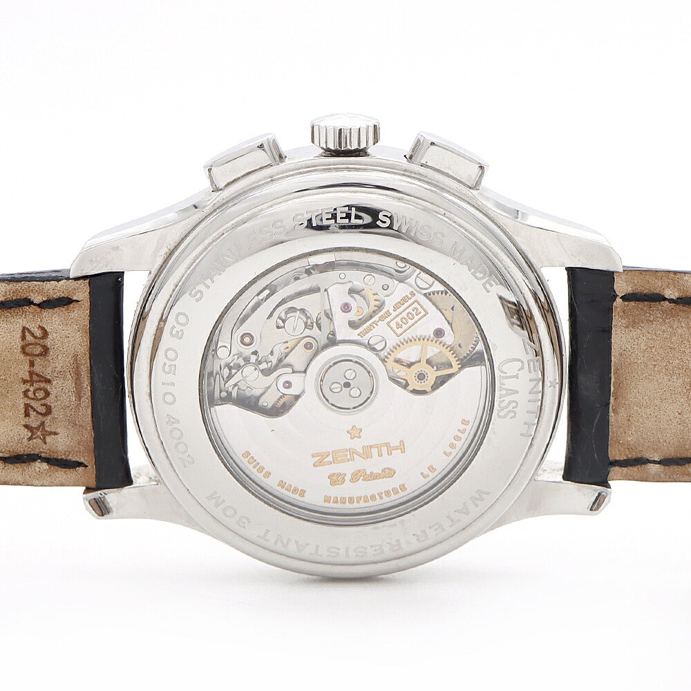 ZENITH ゼニス クラス エルプリメロ 03.0510.4002 30m防水 クロノグラフ デイト 裏スケ シルバー SS メンズ 自動巻き【6ヶ月保証】【腕時計】【中古】
