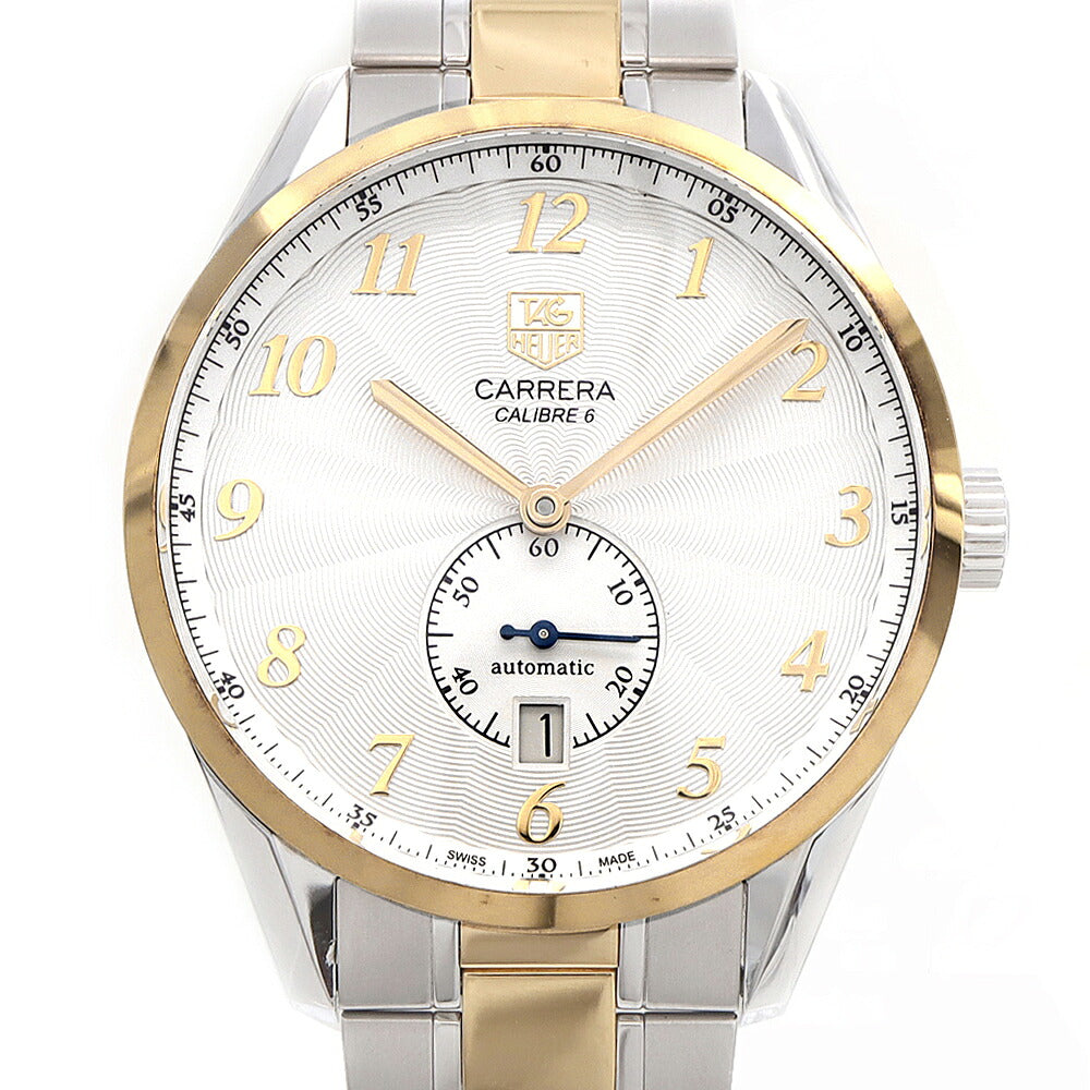 TAG Heuer タグホイヤー カレラ ヘリテージ キャリバー6 WAS2150 BD0733 デイト 100m防水 裏スケ シルバー YG イエローゴールド SS ステンレス コンビ メンズ 自動巻き【6ヶ月保証】【腕時計】【中古】