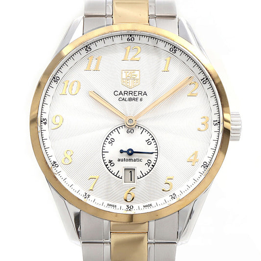 TAG Heuer タグホイヤー カレラ ヘリテージ キャリバー6 WAS2150 BD0733 デイト 100m防水 裏スケ シルバー YG イエローゴールド SS ステンレス コンビ メンズ 自動巻き【6ヶ月保証】【腕時計】【中古】