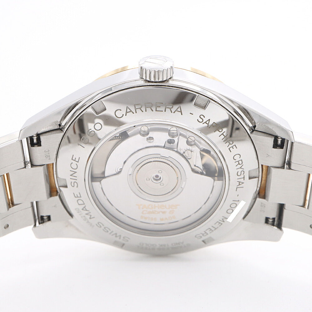 TAG Heuer タグホイヤー カレラ ヘリテージ キャリバー6 WAS2150 BD0733 デイト 100m防水 裏スケ シルバー YG イエローゴールド SS ステンレス コンビ メンズ 自動巻き【6ヶ月保証】【腕時計】【中古】