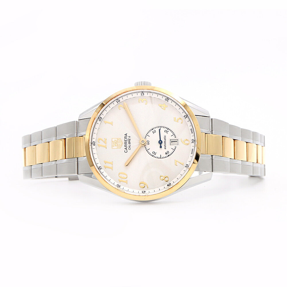 TAG Heuer タグホイヤー カレラ ヘリテージ キャリバー6 WAS2150 BD0733 デイト 100m防水 裏スケ シルバー YG イエローゴールド SS ステンレス コンビ メンズ 自動巻き【6ヶ月保証】【腕時計】【中古】