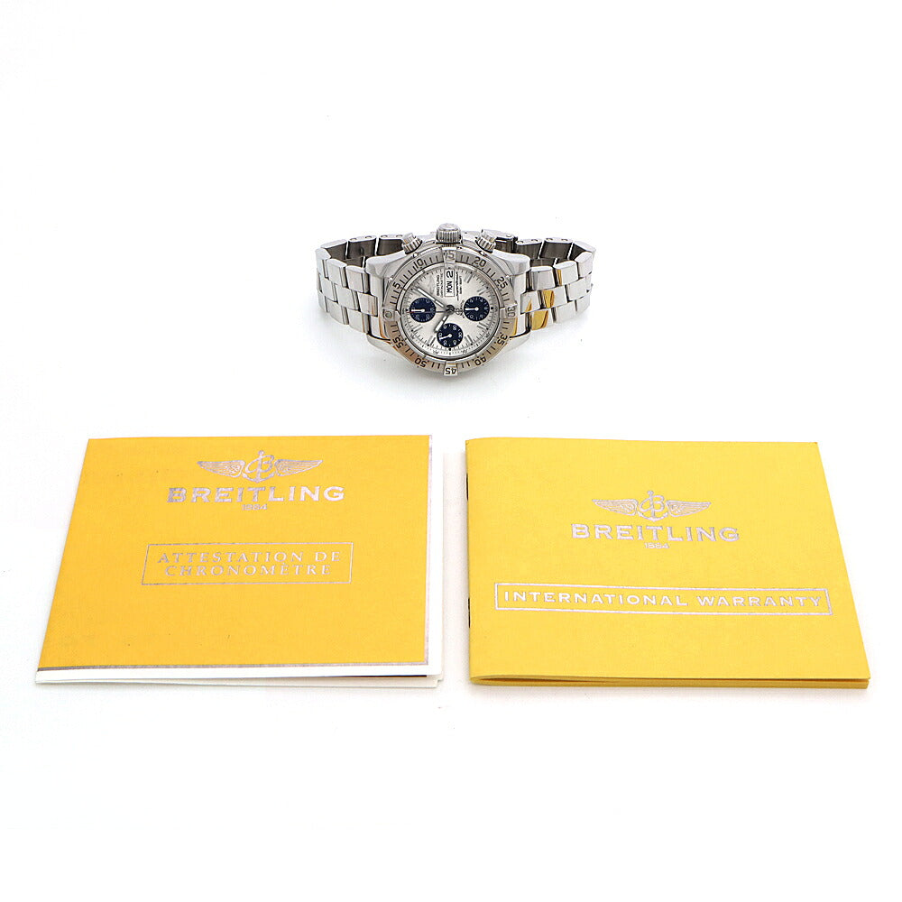内部点検済 BREITLING ブライトリング スーパーオーシャン クロノグラフ A13340 デイデイト 500m防水 シルバー 青 ブルー SS ステンレス メンズ 自動巻き【6ヶ月保証】【腕時計】【中古】
