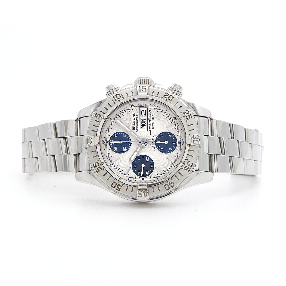 内部点検済 BREITLING ブライトリング スーパーオーシャン クロノグラフ A13340 デイデイト 500m防水 シルバー 青 ブルー SS ステンレス メンズ 自動巻き【6ヶ月保証】【腕時計】【中古】
