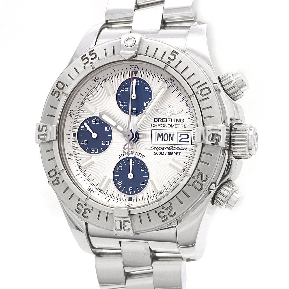 内部点検済 BREITLING ブライトリング スーパーオーシャン クロノグラフ A13340 デイデイト 500m防水 シルバー 青 ブルー SS ステンレス メンズ 自動巻き【6ヶ月保証】【腕時計】【中古】