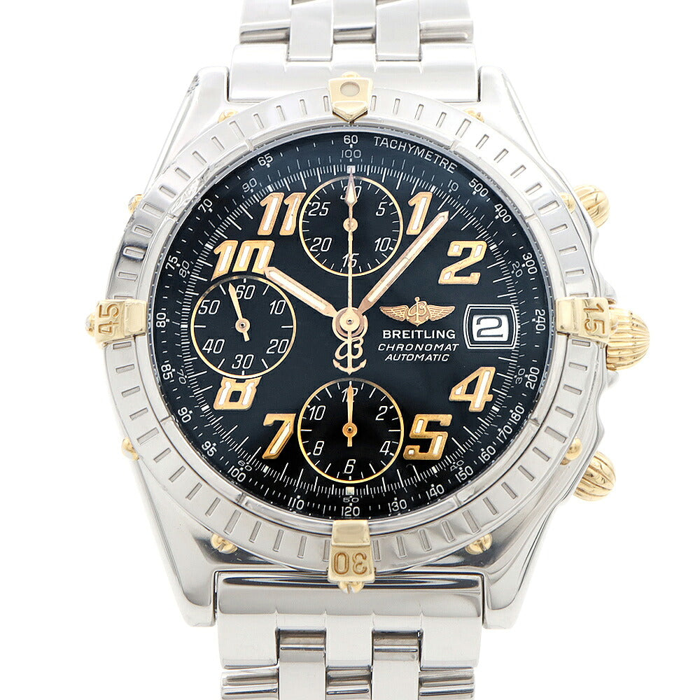 BREITLING ブライトリング クロノマット クロノグラフ B13350 デイト スモールセコンド 100m防水 黒 ブラック SS ステンレス YG イエローゴールド コンビ メンズ 自動巻き【6ヶ月保証】【腕時計】【中古】