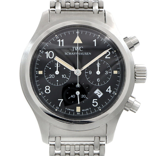 電池交換済 IWC インターナショナルウォッチカンパニー フリーガー クロノグラフ IW374102 デイト 黒 ブラック SS ステンレス メンズ クォーツ 【6ヶ月保証】【腕時計】【中古】