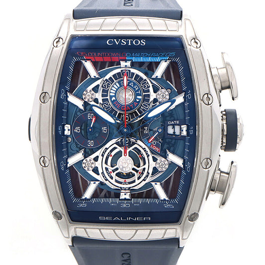 Internally inspected CVSTOS Challenge Sealiner Chrono Regatta CVGT-SEA-REGATA ST Chronograph 100m Water Resistant Date Skeleton Blue Blue SS Stainless Steel Genuine Belt Genuine Buckle Men's Automatic Winding [6 Month Warranty] [Watch] [Used]