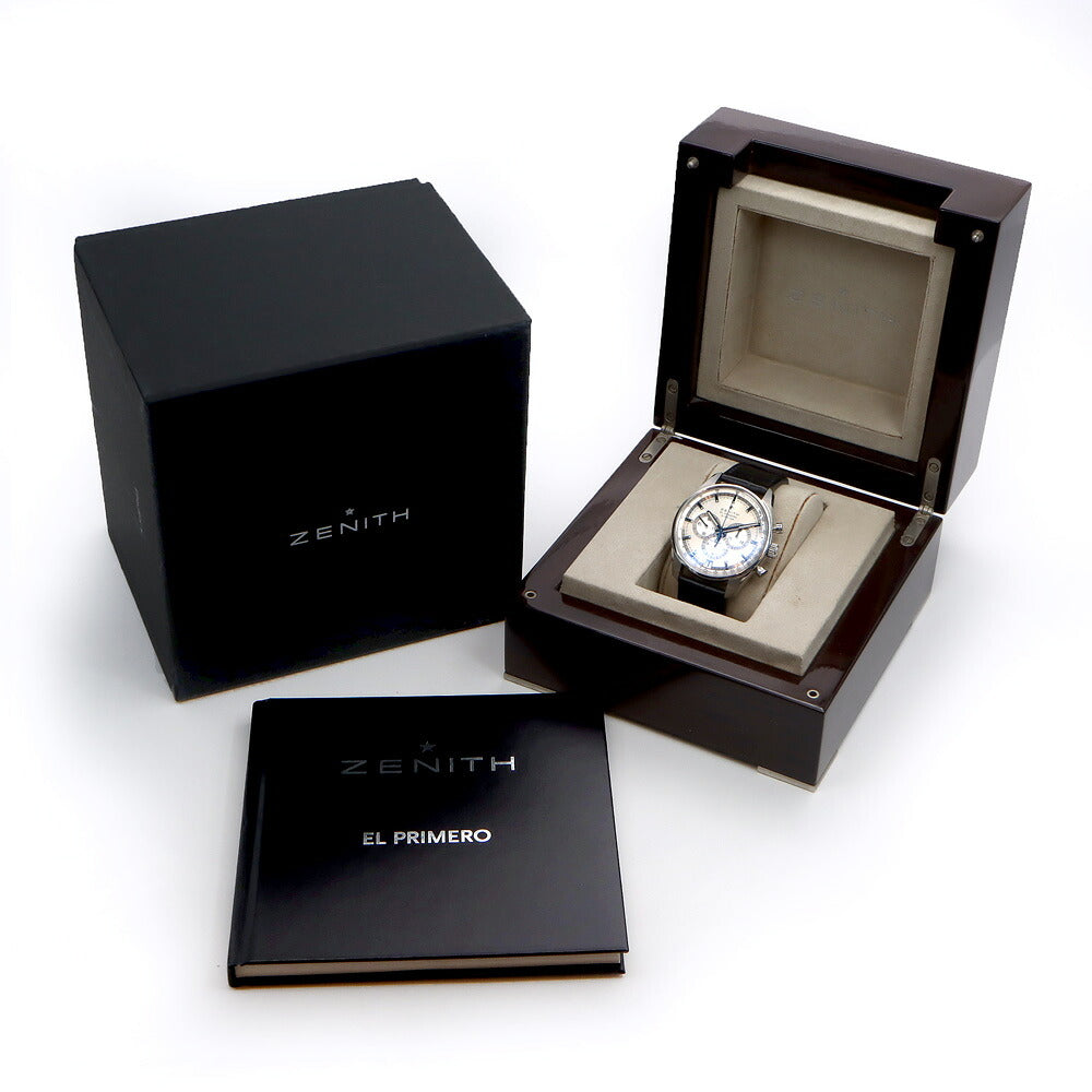 ZENITH ゼニス エルプリメロ 36000VPH 03.2040.400 クロノグラフ デイト 100m防水 裏スケ シルバー SS ステンレス 純正ベルト 純正尾錠 メンズ 自動巻き【6ヶ月保証】【腕時計】【中古】