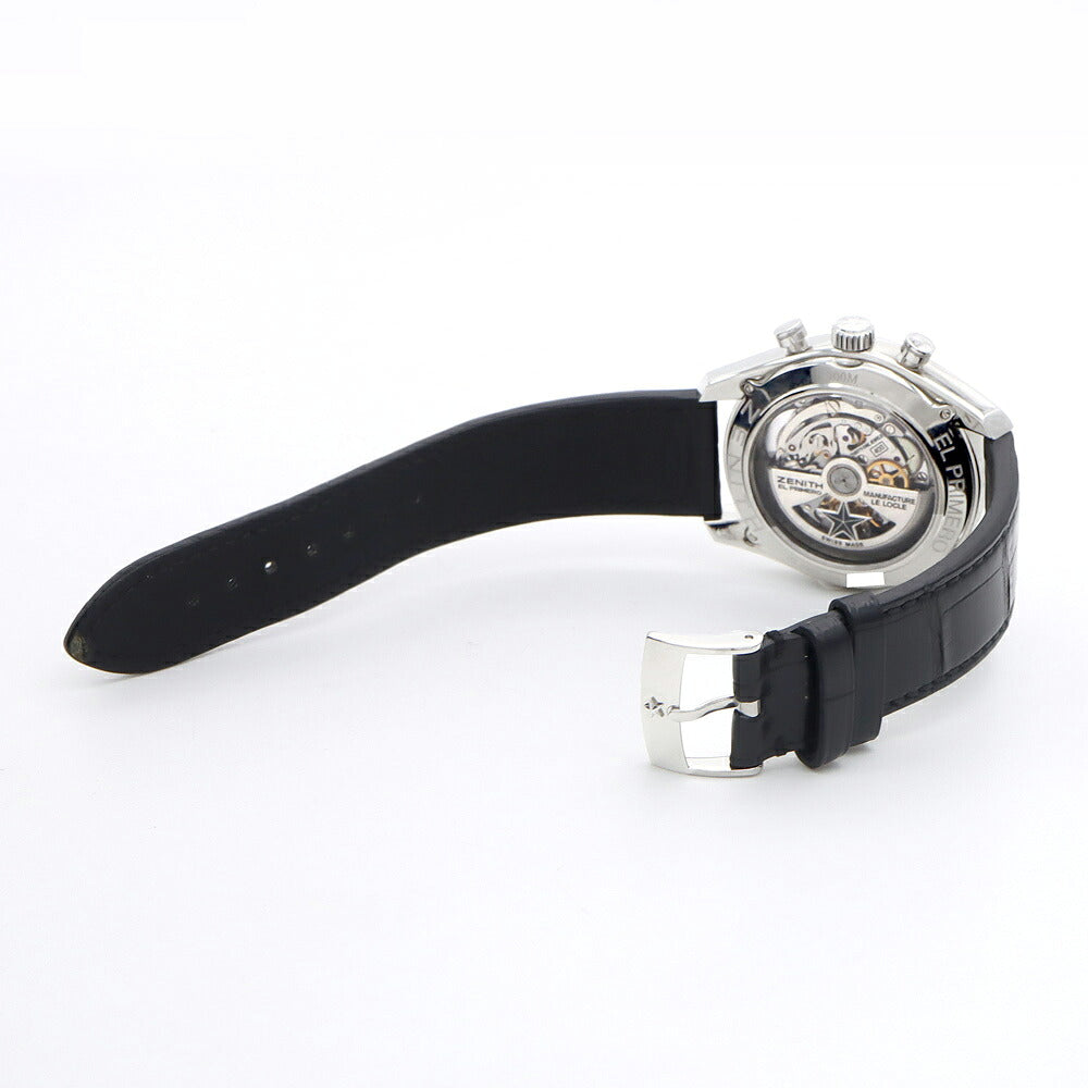 ZENITH ゼニス エルプリメロ 36000VPH 03.2040.400 クロノグラフ デイト 100m防水 裏スケ シルバー SS ステンレス 純正ベルト 純正尾錠 メンズ 自動巻き【6ヶ月保証】【腕時計】【中古】