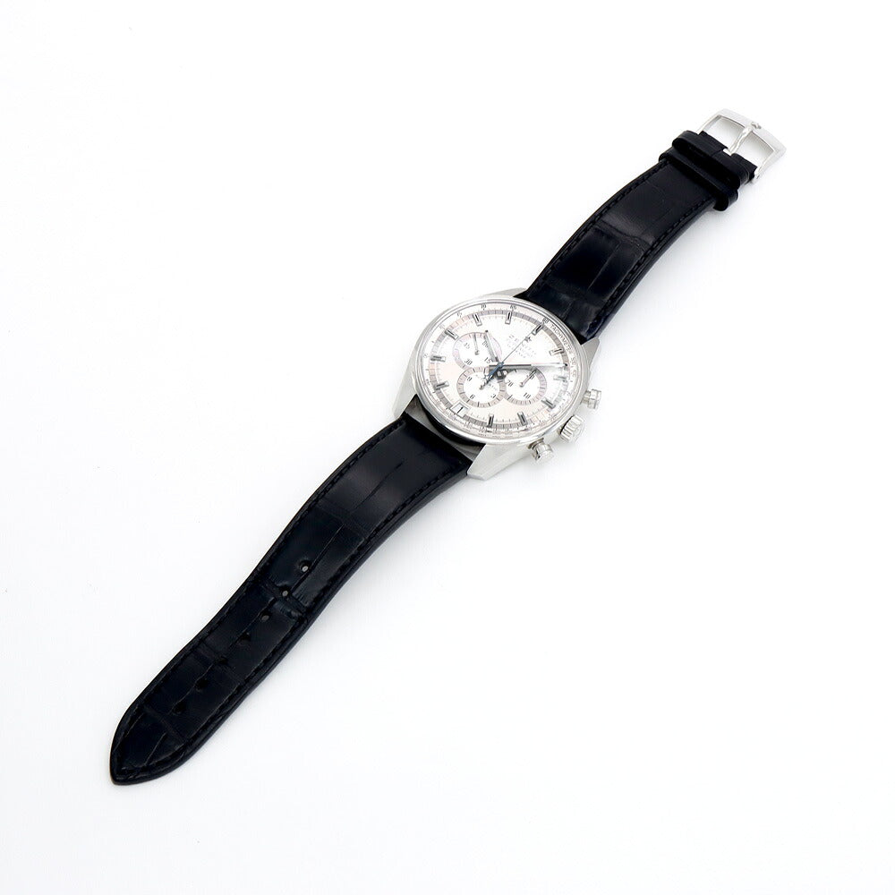 ZENITH ゼニス エルプリメロ 36000VPH 03.2040.400 クロノグラフ デイト 100m防水 裏スケ シルバー SS ステンレス 純正ベルト 純正尾錠 メンズ 自動巻き【6ヶ月保証】【腕時計】【中古】