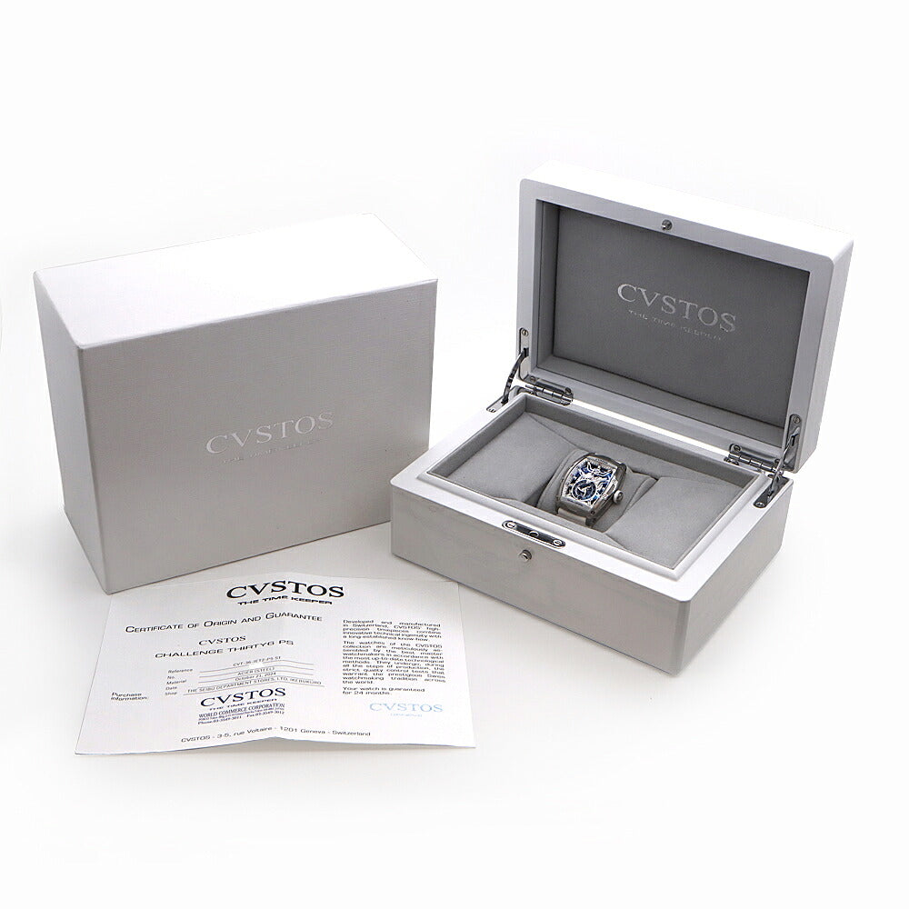 CVSTOS クストス チャレンジ ジェットライナーII P-S オートマティック THIRTY6 CVT-36-JET2-PS ST デイト スケルトン 白 ホワイト SS ステンレス 純正ベルト 純正尾錠 メンズ 自動巻き【6ヶ月保証】【腕時計】【中古】