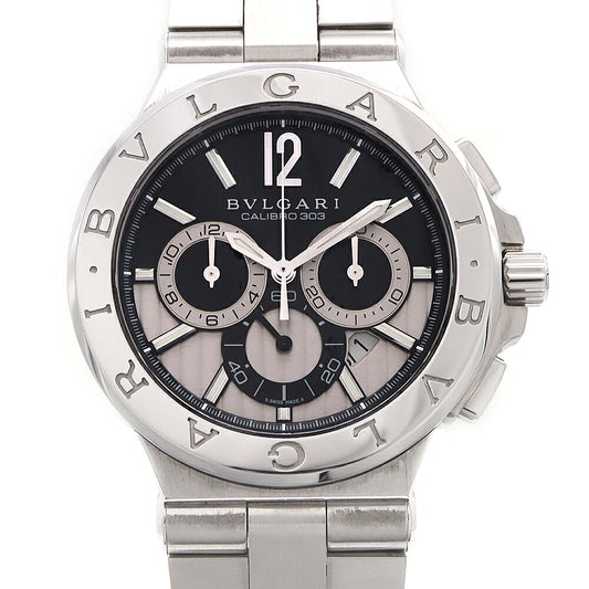 BVLGARI ブルガリ ディアゴノ カリブロ 303 クロノグラフ DG42SCH デイト 裏スケ スモールセコンド 黒 ブラック シルバー SS ステンレス メンズ 自動巻き【6ヶ月保証】【腕時計】【中古】