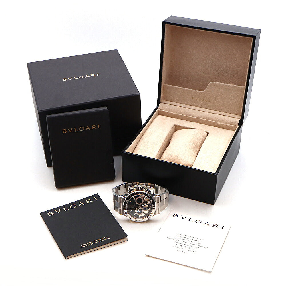 BVLGARI ブルガリ ディアゴノ カリブロ 303 クロノグラフ DG42SCH デイト 裏スケ スモールセコンド 黒 ブラック シルバー SS ステンレス メンズ 自動巻き【6ヶ月保証】【腕時計】【中古】