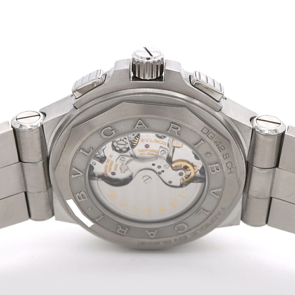 BVLGARI ブルガリ ディアゴノ カリブロ 303 クロノグラフ DG42SCH デイト 裏スケ スモールセコンド 黒 ブラック シルバー SS ステンレス メンズ 自動巻き【6ヶ月保証】【腕時計】【中古】