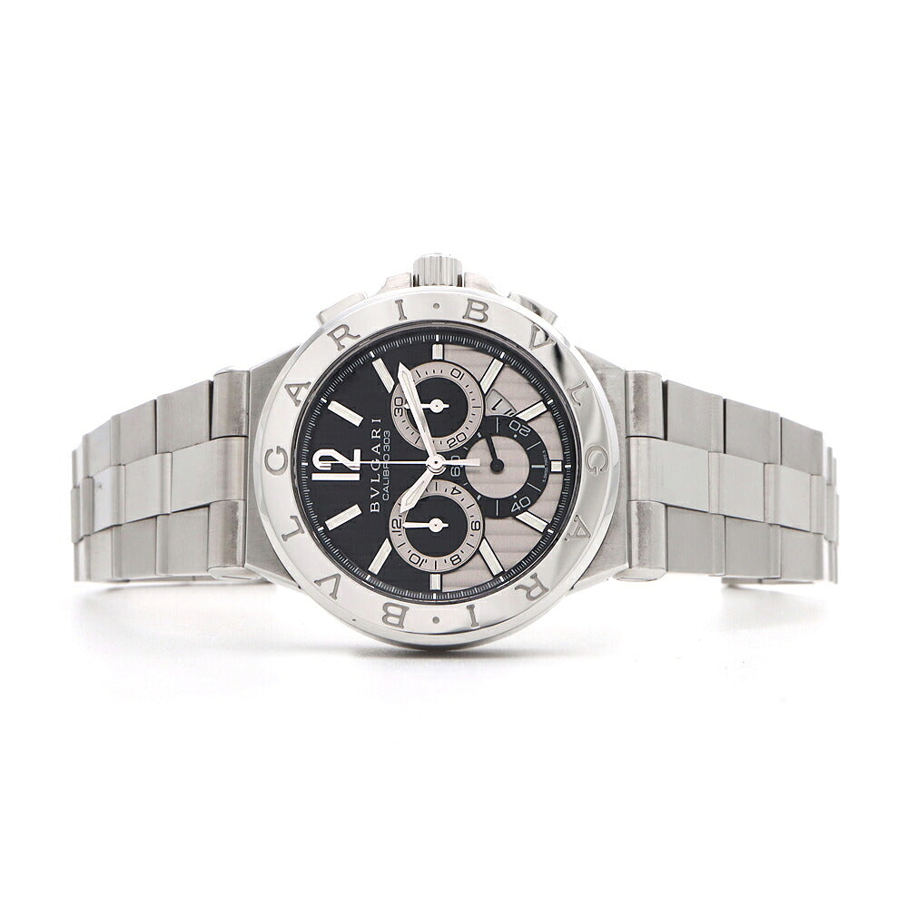 BVLGARI ブルガリ ディアゴノ カリブロ 303 クロノグラフ DG42SCH デイト 裏スケ スモールセコンド 黒 ブラック シルバー SS ステンレス メンズ 自動巻き【6ヶ月保証】【腕時計】【中古】