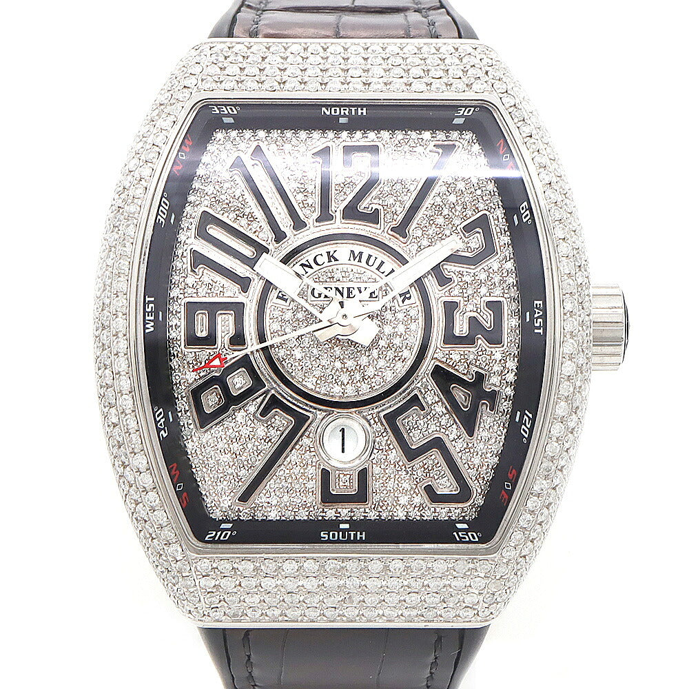 FRANCK MULLER フランクミュラー ヴァンガード ダイヤベゼル V45SCDT ACNR ダイヤモンド ダイヤ文字盤 デイト SS ステンレス アフターダイヤ メンズ 自動巻き【6ヶ月保証】【中古】【腕時計】