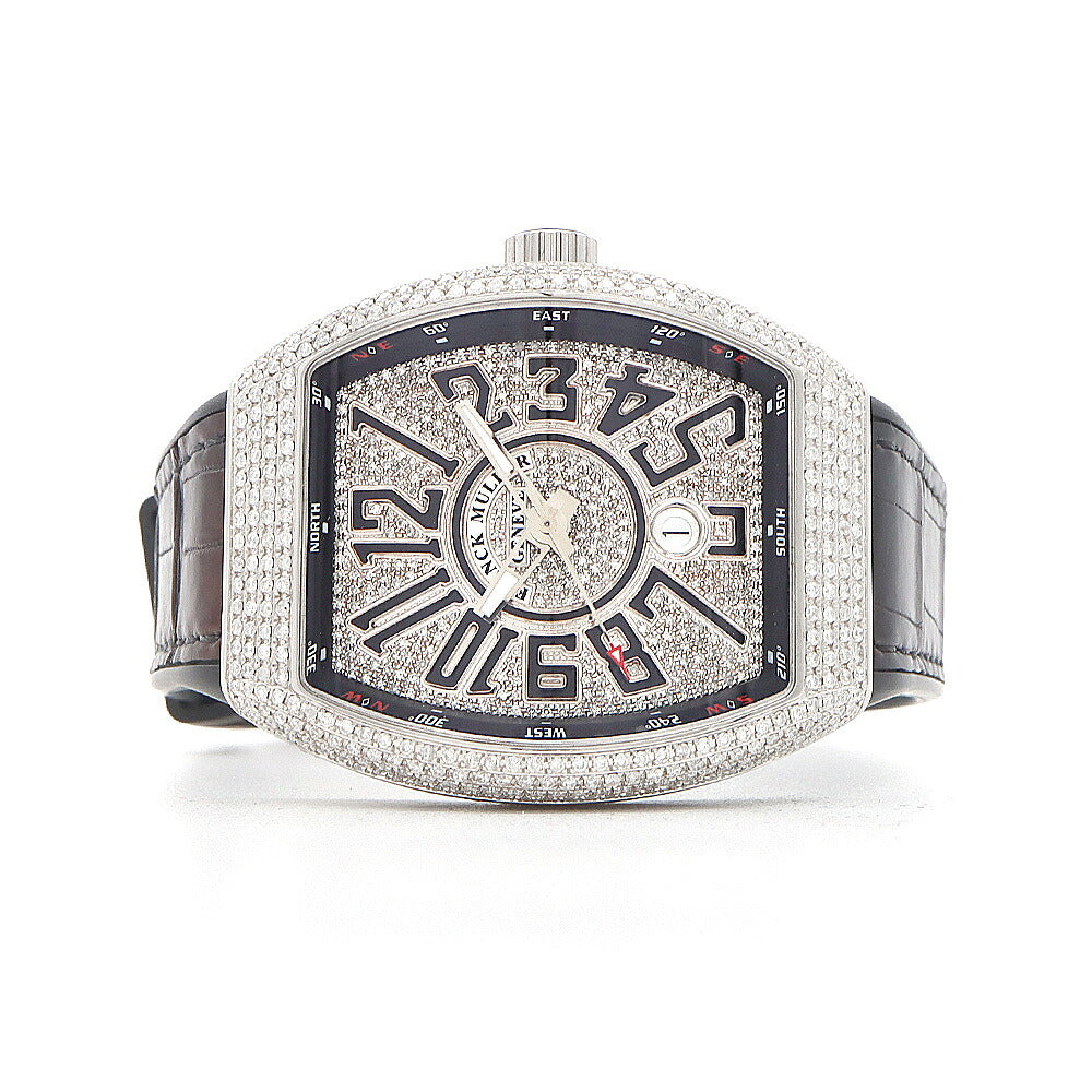 FRANCK MULLER フランクミュラー ヴァンガード ダイヤベゼル V45SCDT ACNR ダイヤモンド ダイヤ文字盤 デイト SS ステンレス アフターダイヤ メンズ 自動巻き【6ヶ月保証】【中古】【腕時計】