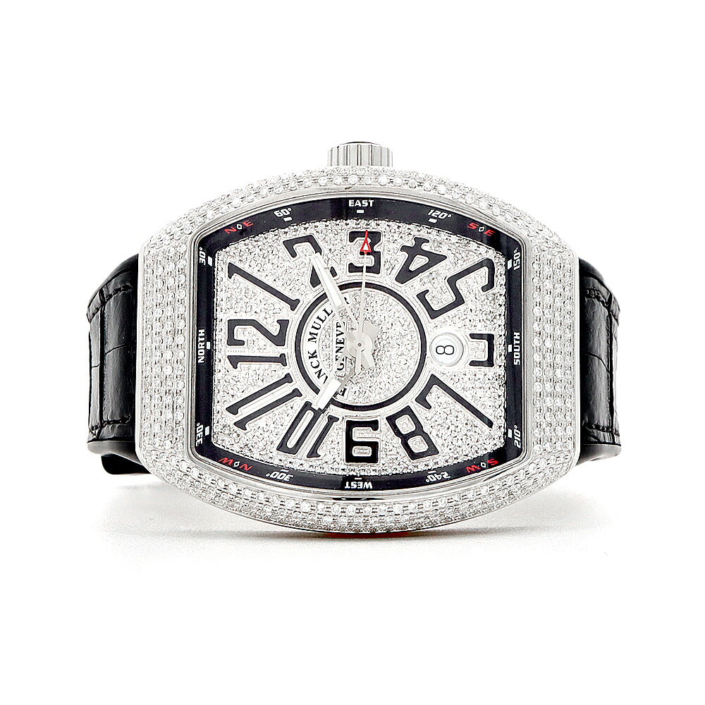内部点検済 FRANCK MULLER フランクミュラー ヴァンガード ダイヤベゼル V45SCDT ダイヤモンド ダイヤ文字盤 デイト SS ステンレス アフターダイヤ メンズ 自動巻き【6ヶ月保証】【中古】【腕時計】