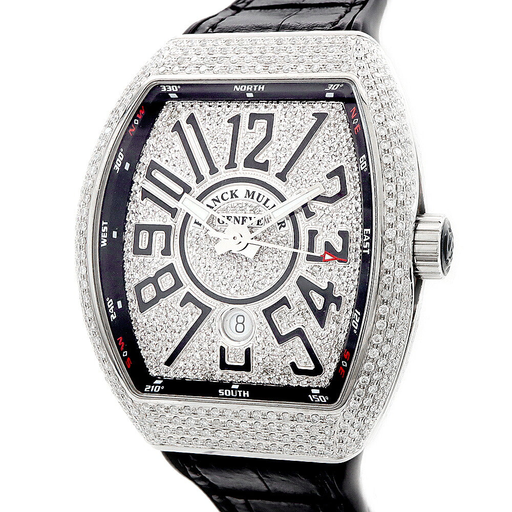 内部点検済 FRANCK MULLER フランクミュラー ヴァンガード ダイヤベゼル V45SCDT ダイヤモンド ダイヤ文字盤 デイト SS ステンレス アフターダイヤ メンズ 自動巻き【6ヶ月保証】【中古】【腕時計】