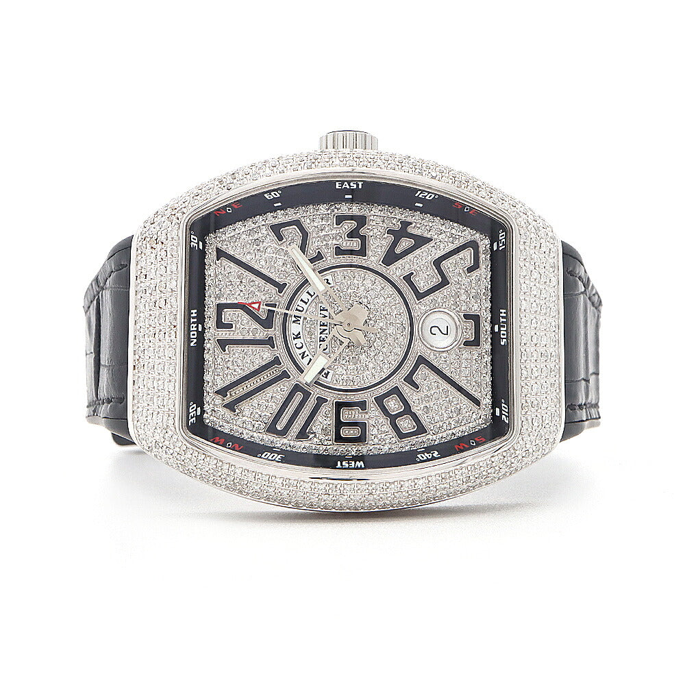 FRANCK MULLER フランクミュラー ヴァンガード ダイヤベゼル V41SCDT ダイヤモンド ダイヤ文字盤 デイト SS ステンレス アフターダイヤ メンズ 自動巻き【6ヶ月保証】【中古】【腕時計】