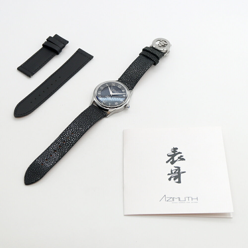 内部点検済 AZIMUTH アジムート WATCHLIM スペシャルエディション アベンチュリン 裏スケ 青 ブルー SS ステンレス 純正ベルト 純正尾錠 メンズ 自動巻き アジムース【6ヶ月保証】【腕時計】【中古】